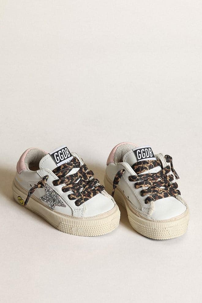 Kids | May Leather Upper & Heel Glitter Star | White x Silver x Rose Quartz - Image 3