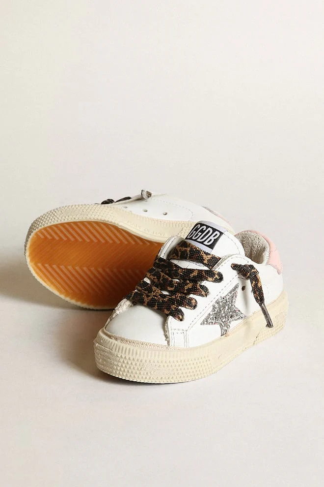 Kids | May Leather Upper & Heel Glitter Star | White x Silver x Rose Quartz - Image 5