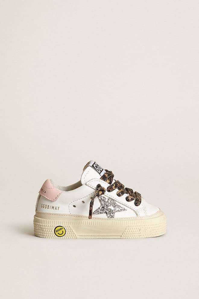 Kids | May Leather Upper & Heel Glitter Star | White x Silver x Rose Quartz - Image 7