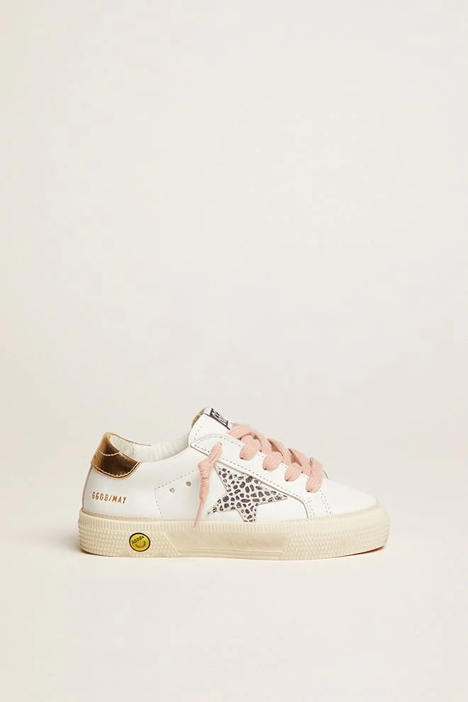 Kids | May Leather Upper Maculated Glitter Leather Star | White x White Black Maculated x Gold (V1) - Image 2