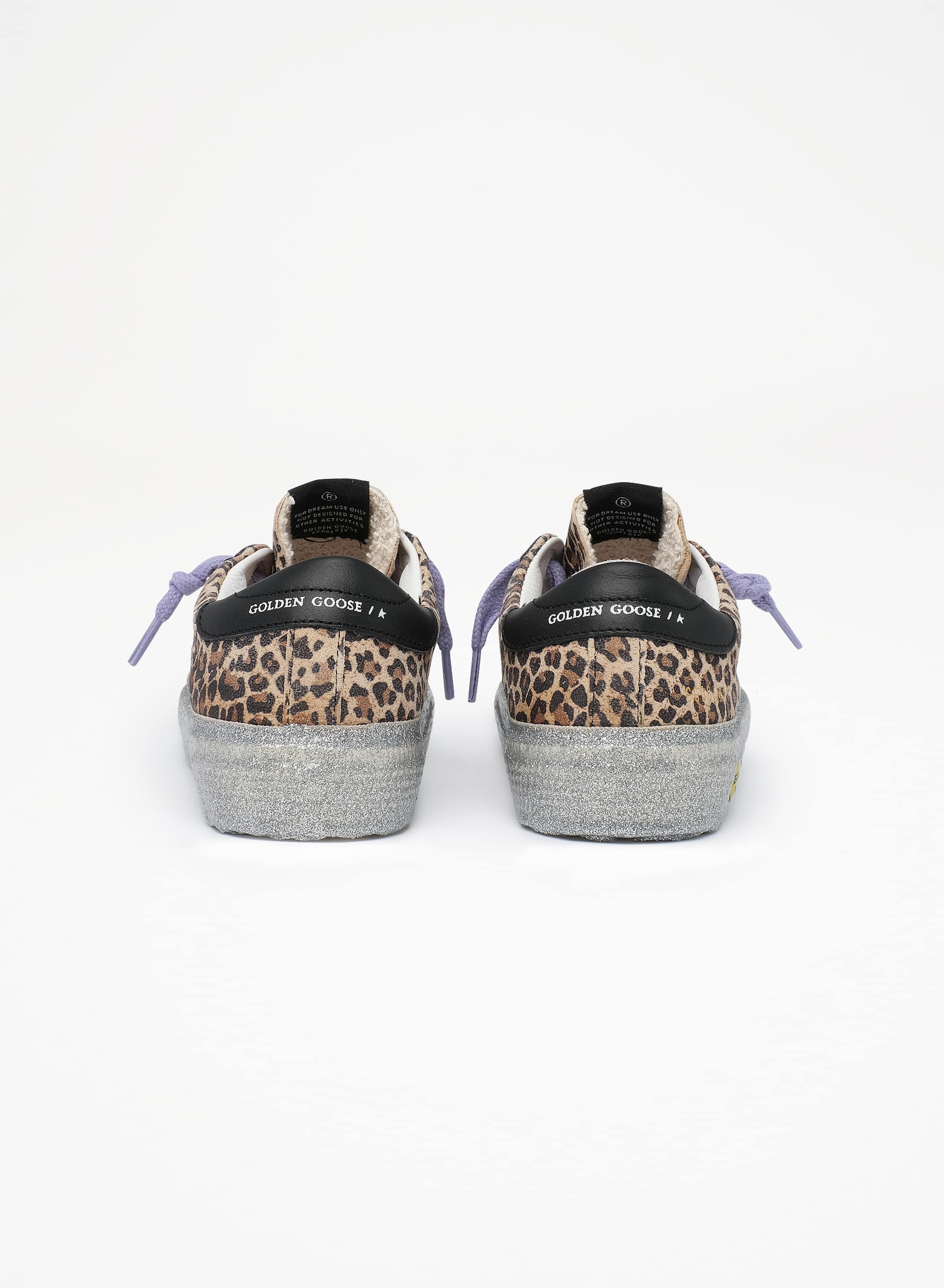 Kids | May Leopard with White Star & Black Heel Tab | Beige Brown Leo x White x Black - Image 2