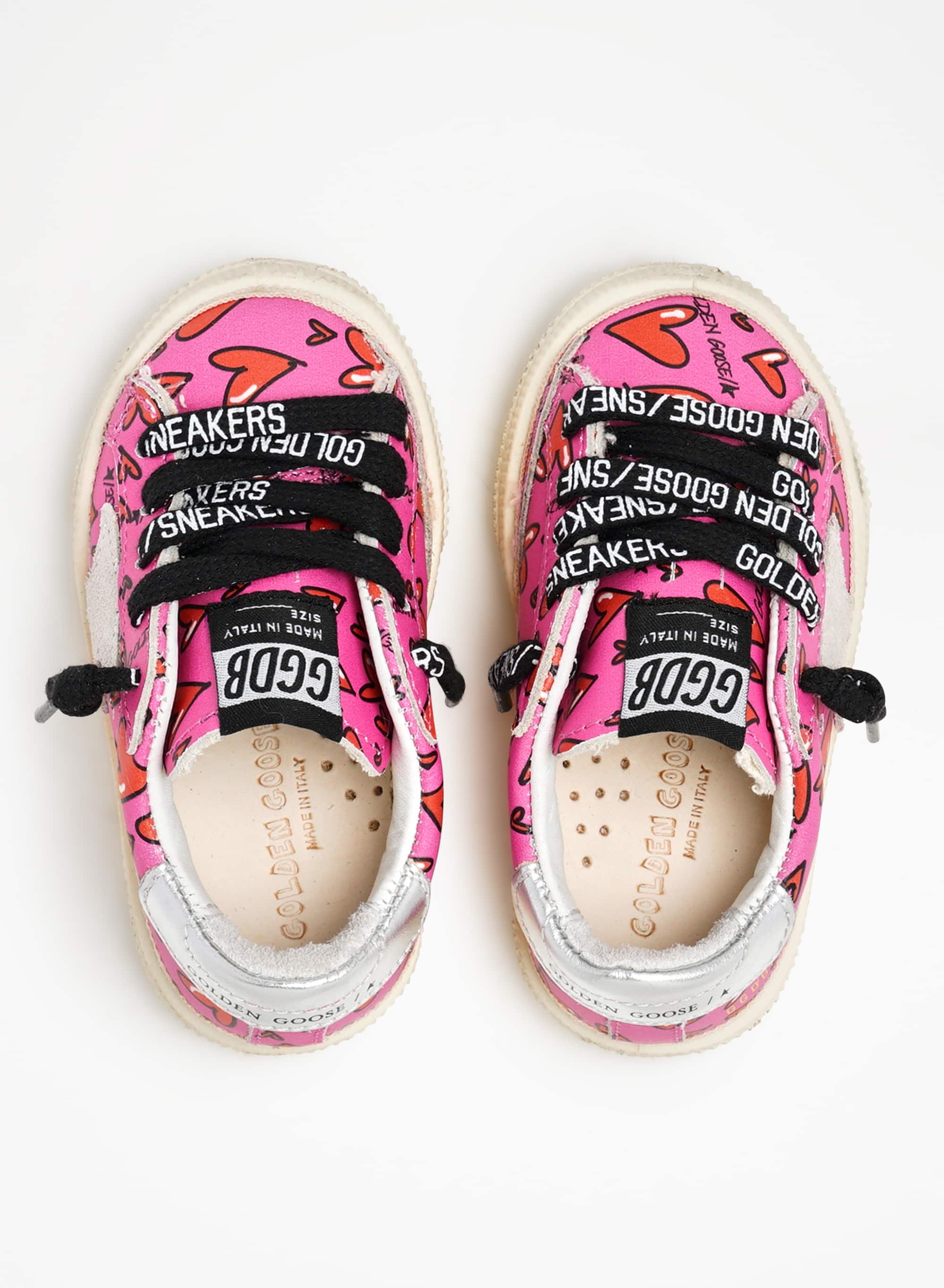 Kids | May Pink with Red Heart All Over & Silver Heel | Fluo Fuxia x Red x Ice x Silver - Image 4