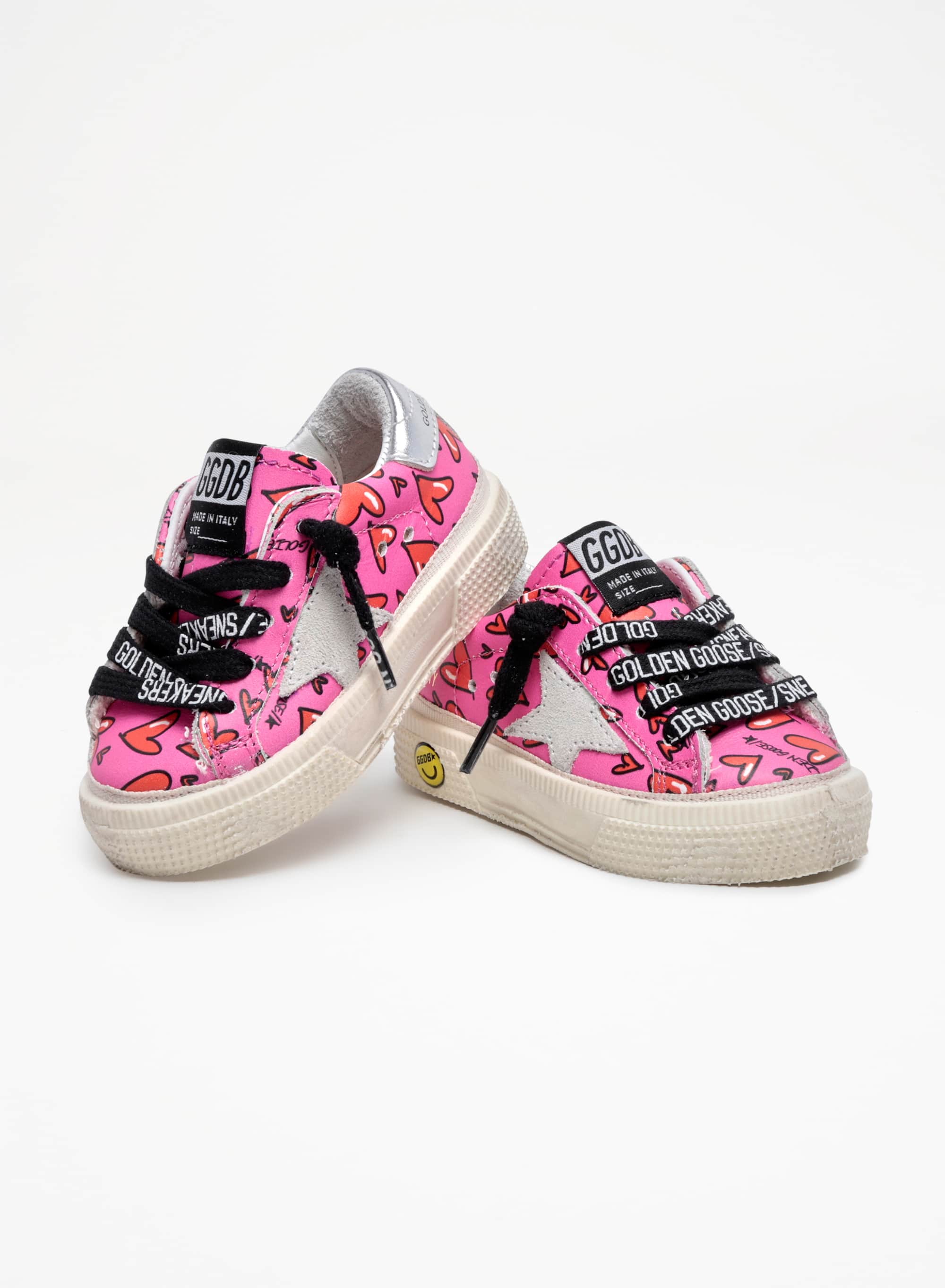 Kids | May Pink with Red Heart All Over & Silver Heel | Fluo Fuxia x Red x Ice x Silver - Image 6