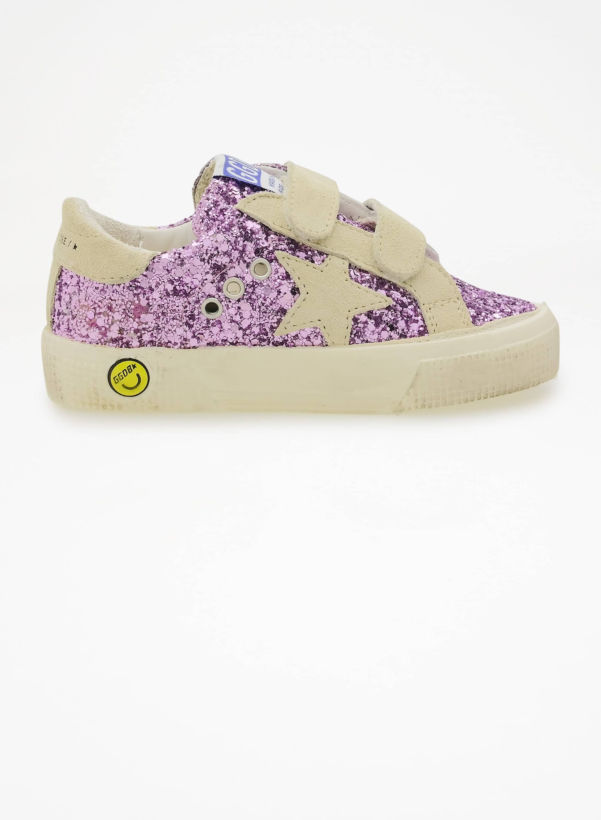 Kids | May School Glitter Upper Suede Stripe Star & Heel | Lavender x Beige - Image 3
