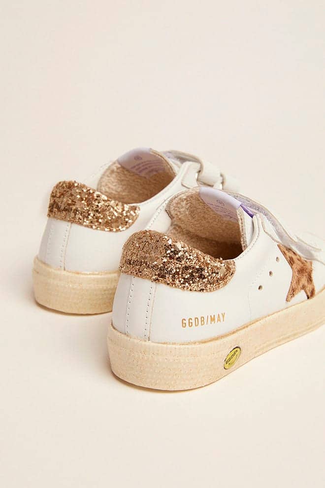 Kids | May School Leather Upper & Stripes Giraffe Horsy | White x Cream Light Brown Giraffe x Gold - Image 5