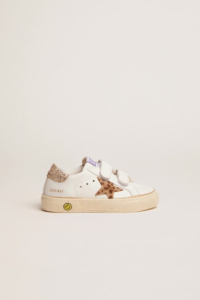 Kids | May School Leather Upper & Stripes Giraffe Horsy | White x Cream Light Brown Giraffe x Gold - Image 8
