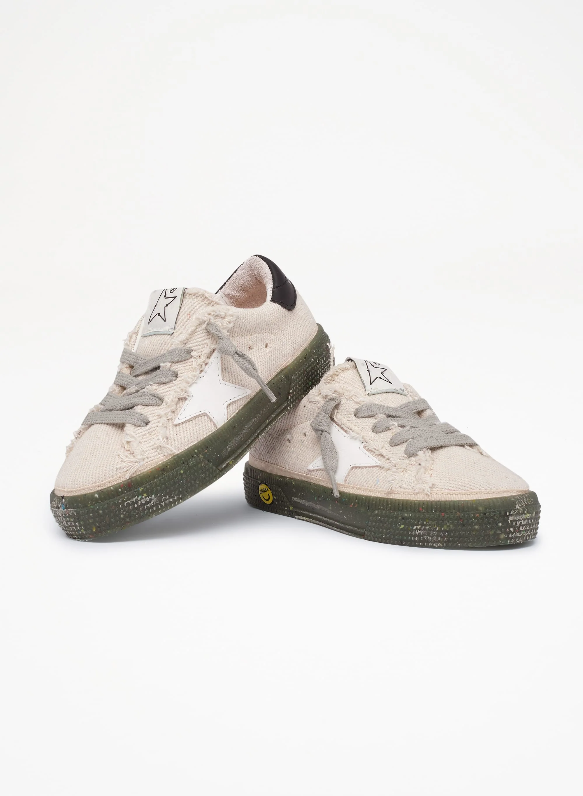 Kids | May Sneakers Junior with Military Green Base & White Star & Black Heel Tab | Off White x Black - Image 2