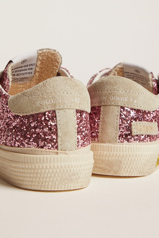 Kids | May Sneakers Pink Glitter with Star & Heel Tab Ice-Gray Suede | Bubblegum Pink x Ice (V2) - Image 6