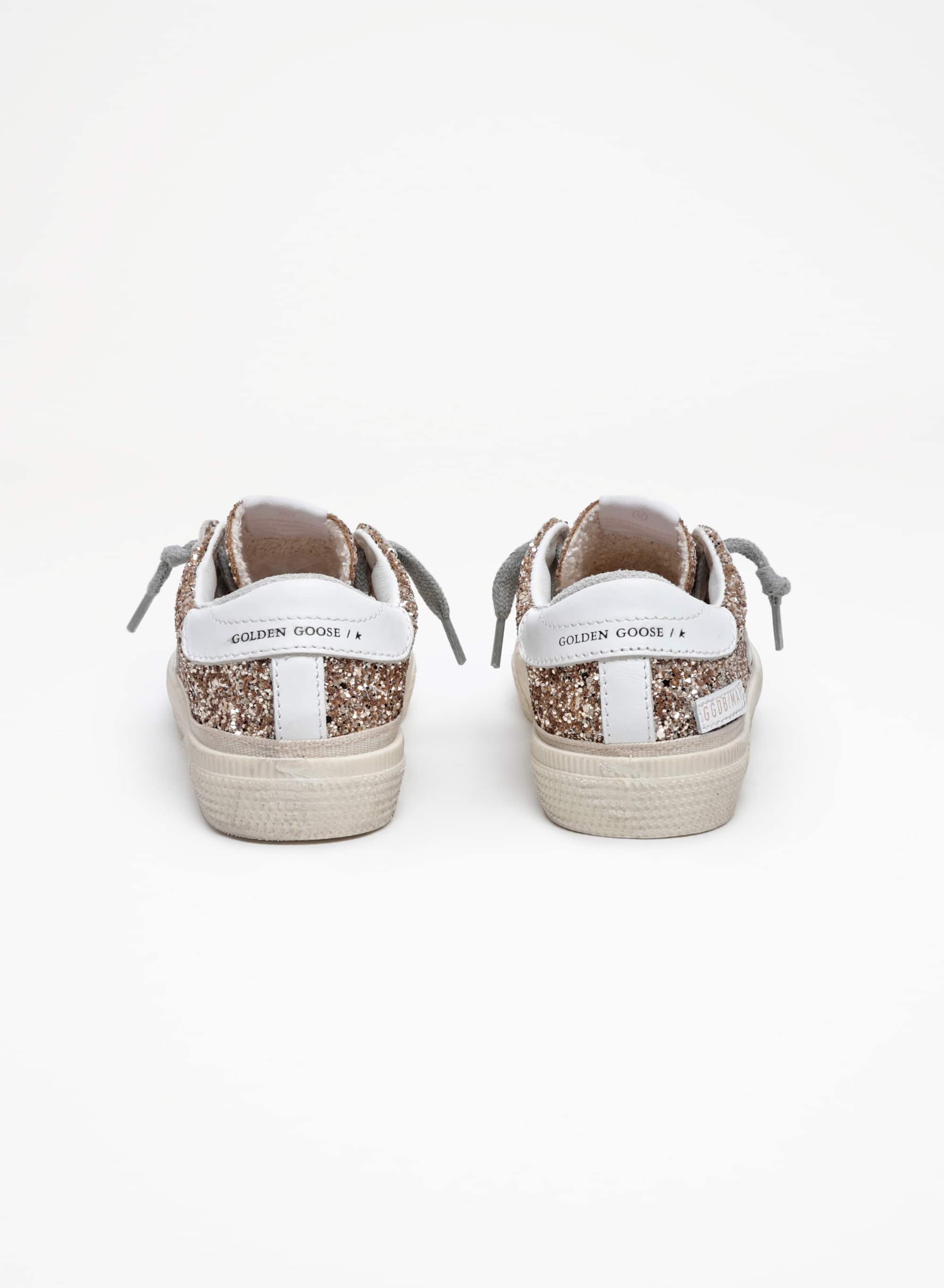 Kids | May Teen Sneakers Gold Glitter with White Leather Star & Heel Tab | Gold x White - Image 4
