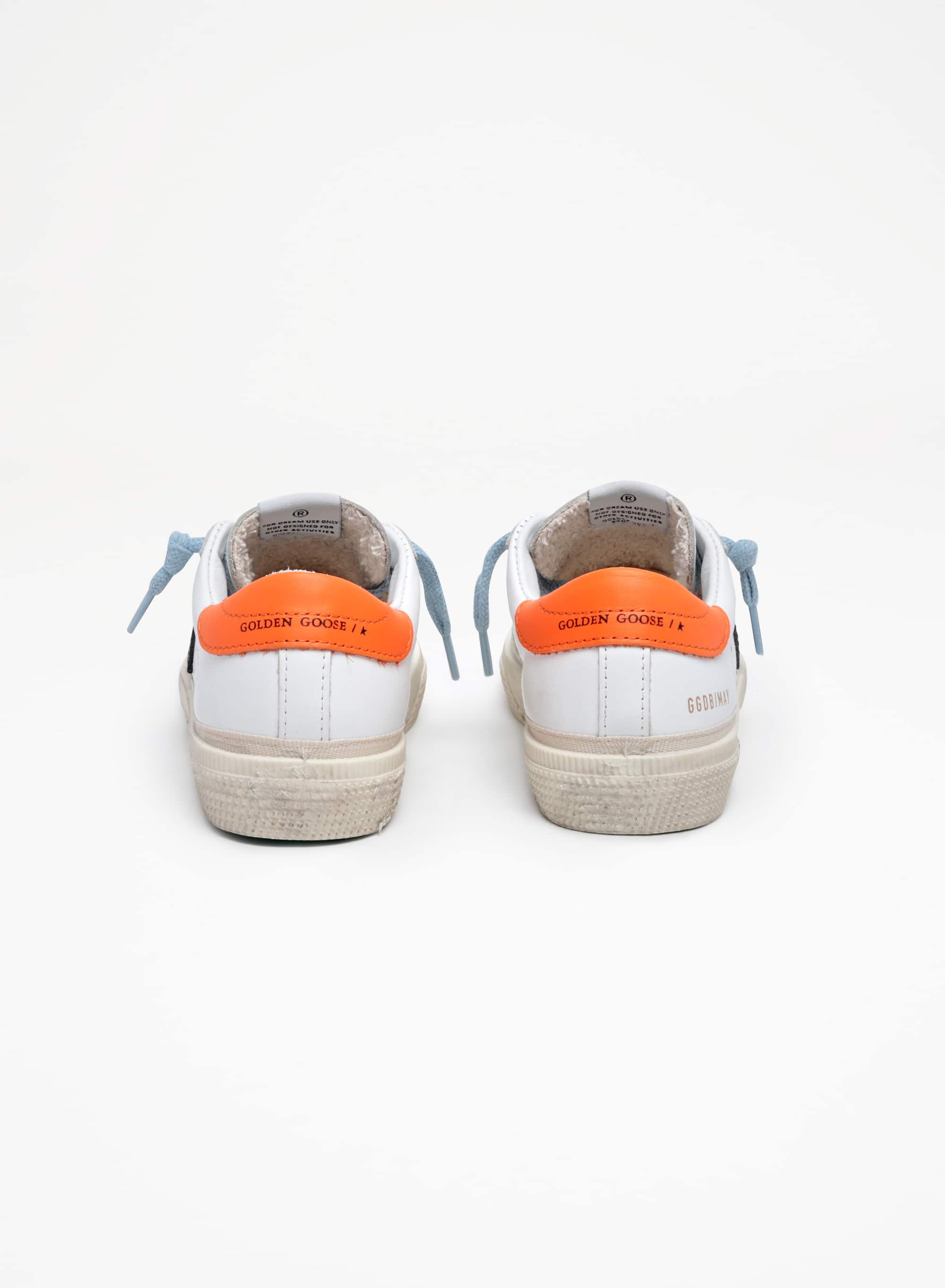 Kids | May White Leather with Black Star & Orange Heel Tab | White x Black x Fluo Orange - Image 8