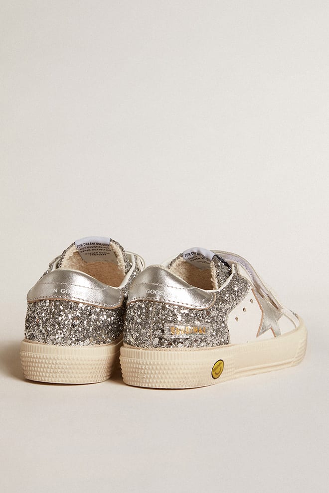 Kids | May Young Leather & Glitter with Silver Star | White x Silver - Image 2