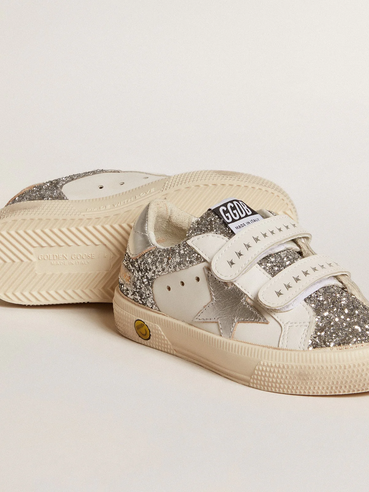 Kids | May Young Leather & Glitter with Silver Star | White x Silver - Image 7