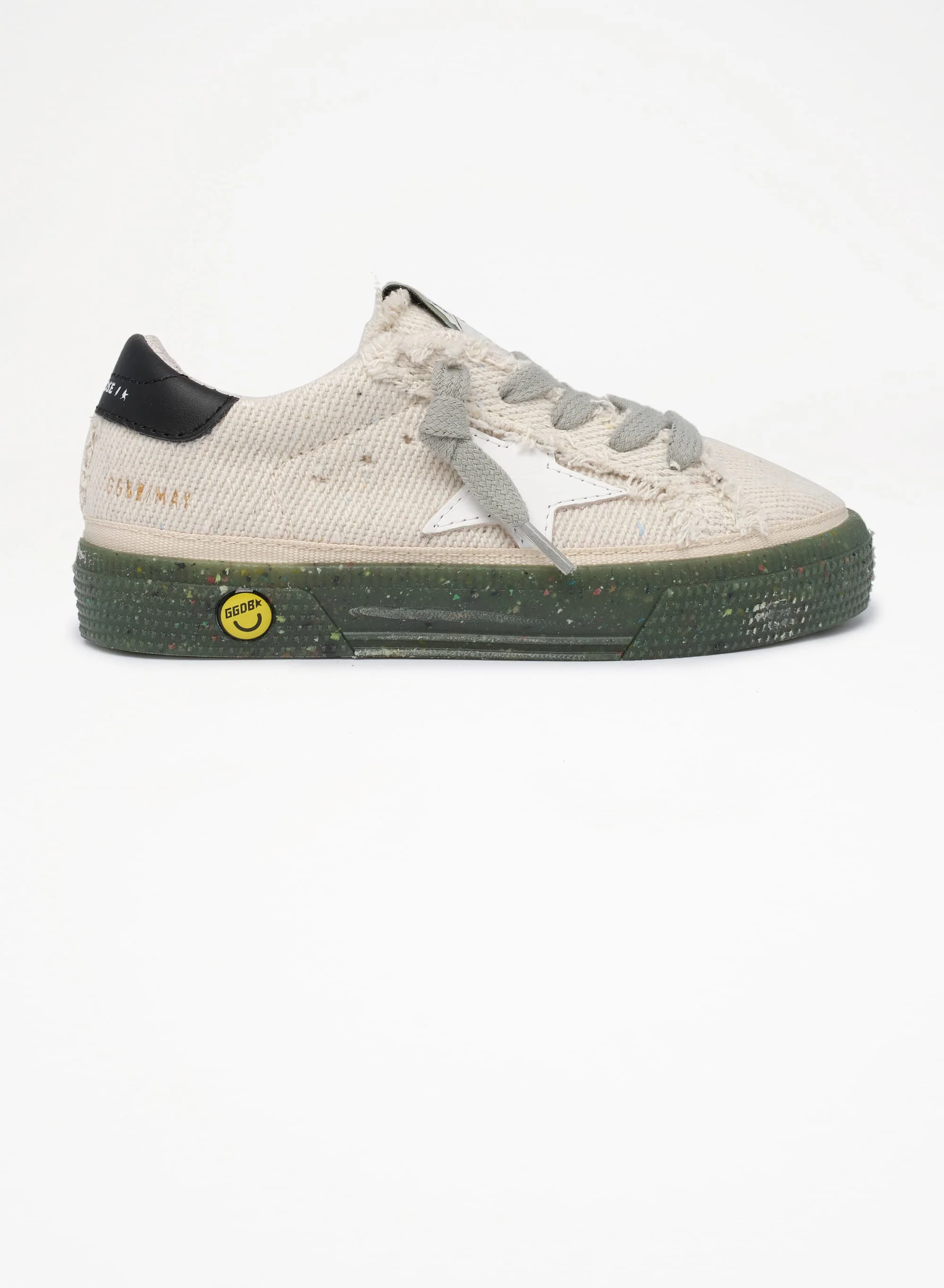 Kids | May Young Sneakers with Mimetic Base & White Leather Star & Black Leather Heel Tab | Off White x Black - Image 7