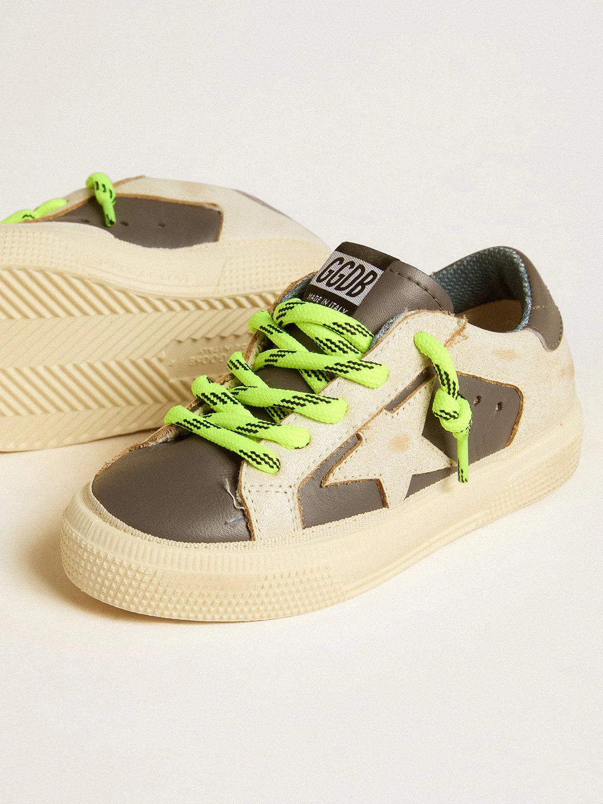 Kids | May Young White & Blue Leather with Fluorescent Laces | White x Dark Blue - Image 8