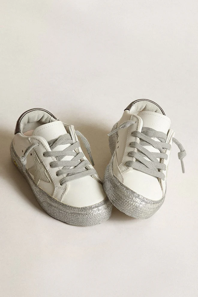 Kids | May Young with White Leather, Silver Sole & Ice Star | White x Ice x Charcoal Grey - Image 6