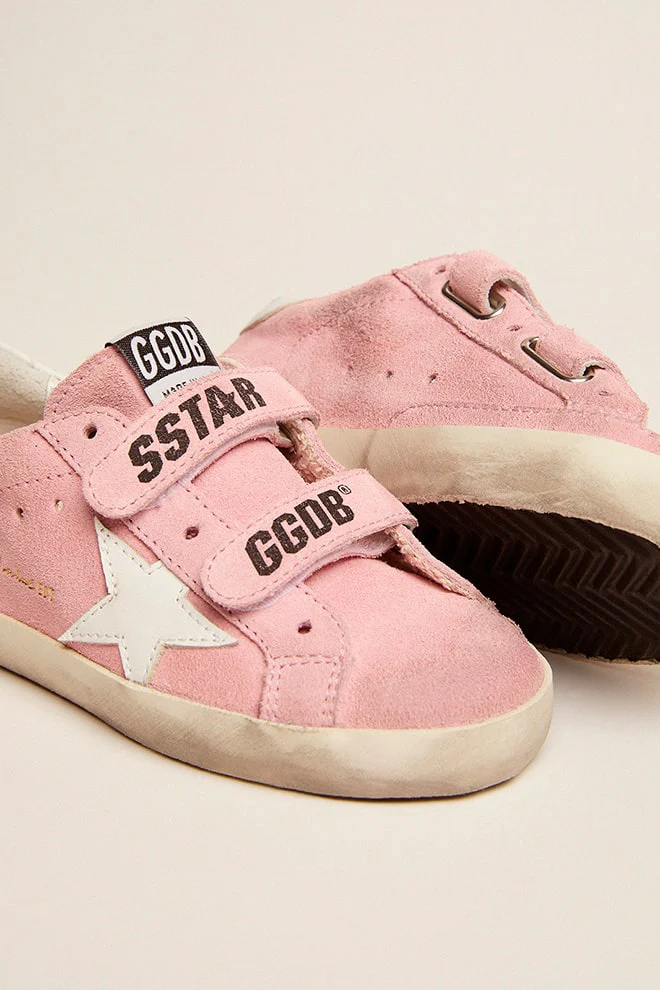 Kids | Old School Junior Baby Pink Suede with White Star | Baby Pink x White - Image 4
