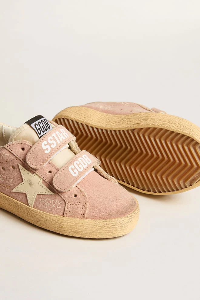 Kids | Old School Junior Pink Suede with Cream Leather Star & Heel Tab | Ash Rose x Cream - Image 8