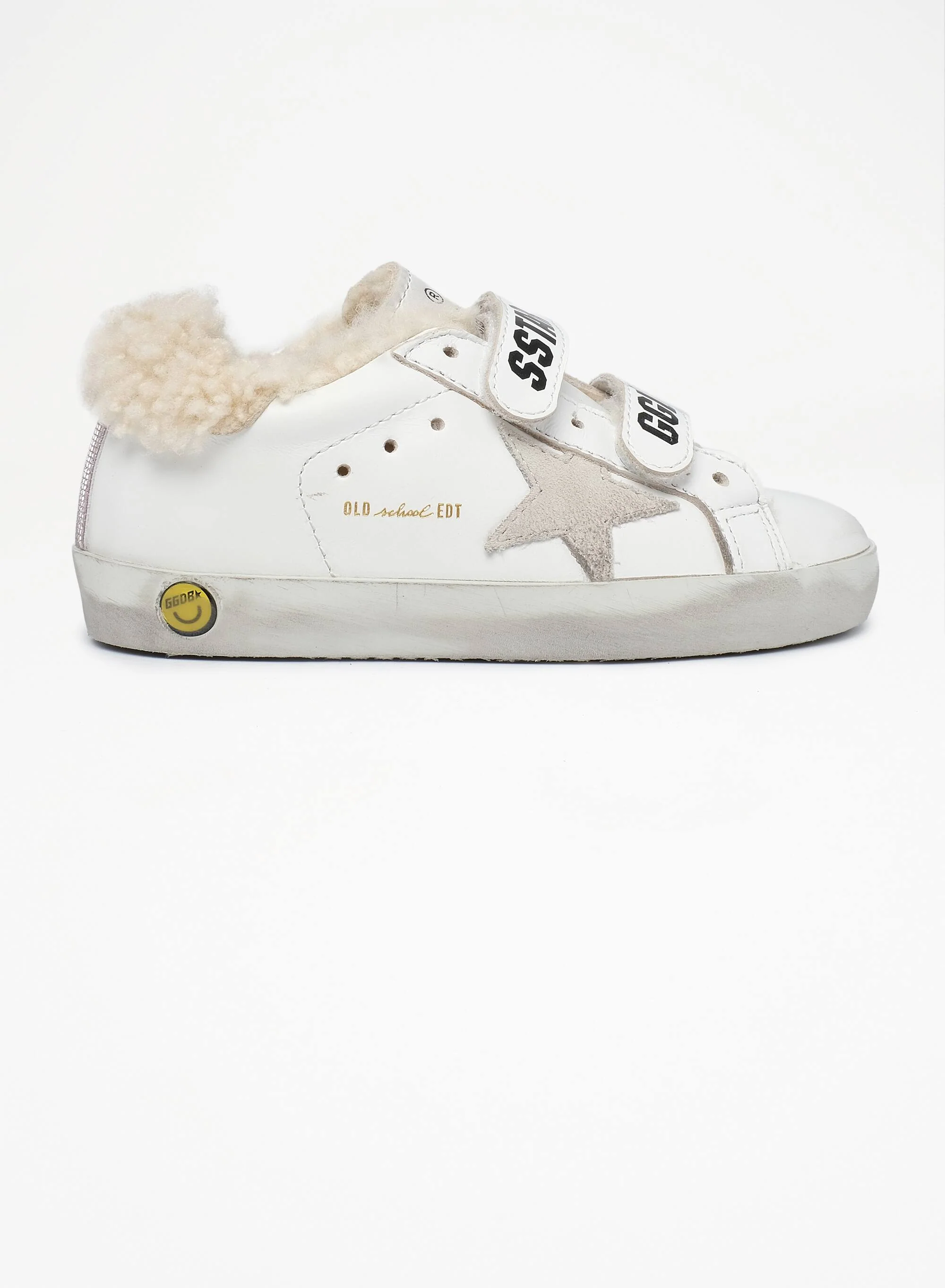Kids | Old School Junior White Leather with Suede Star & Shearling Lining | White x Ice x Beige - Image 4