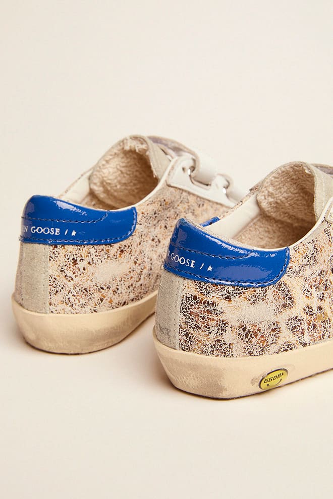 Kids | Old School Junior with Beige Leo Print, Dark Pink Glitter Star & Turquoise Heel Tab | Beige Leo x Taupe x White x Dark Pink x Turquoise - Image 7