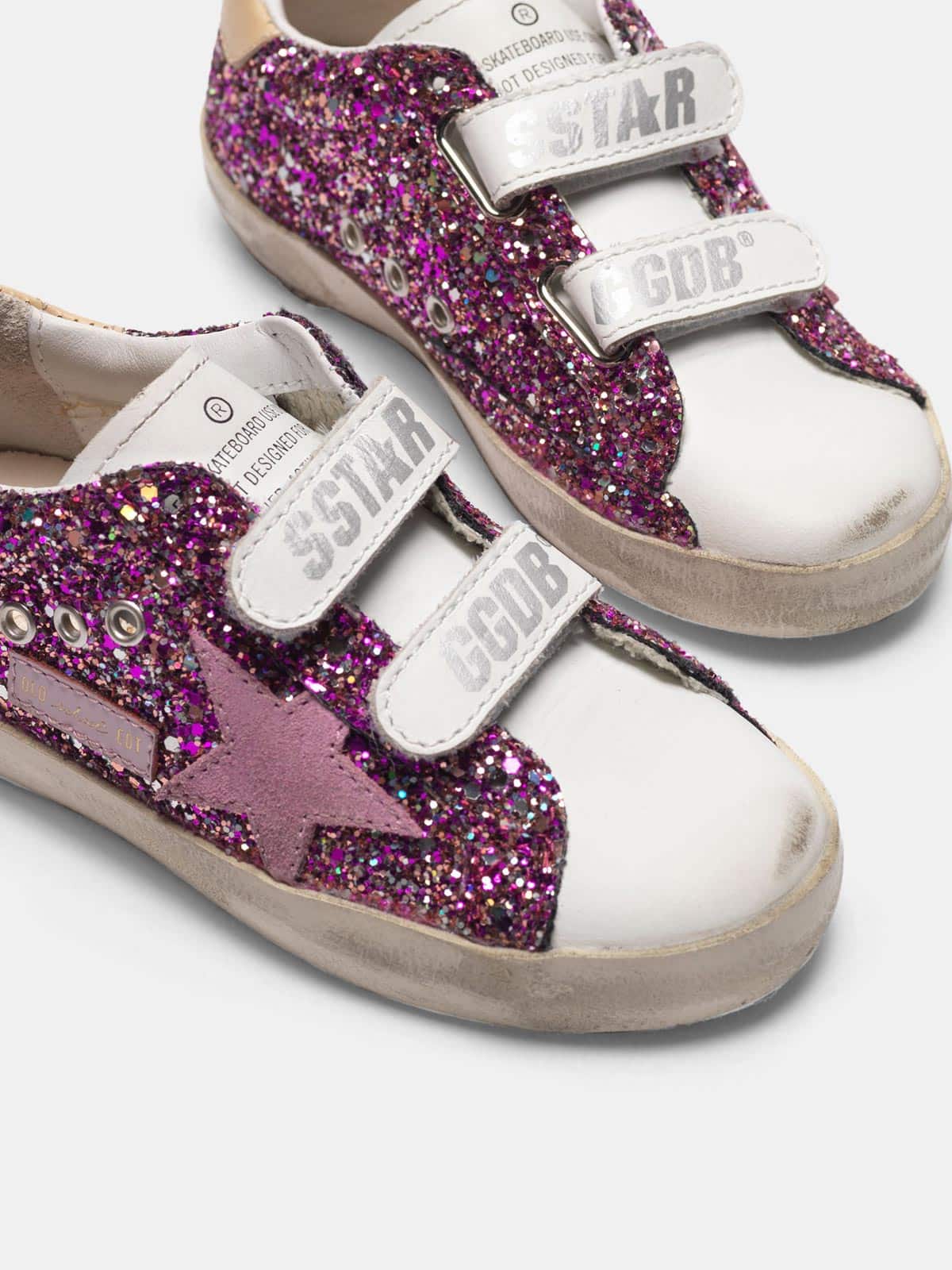 Kids | Old School Sneakers with Fuchsia Glitter & Pink Star - Image 2