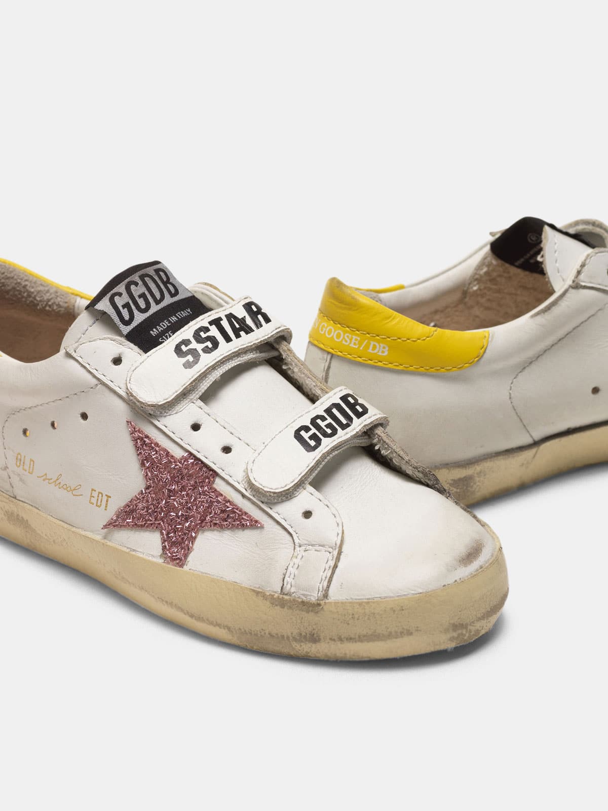 Kids | Old School Sneakers with Glitter Star & Yellow Heel Tab - Image 2