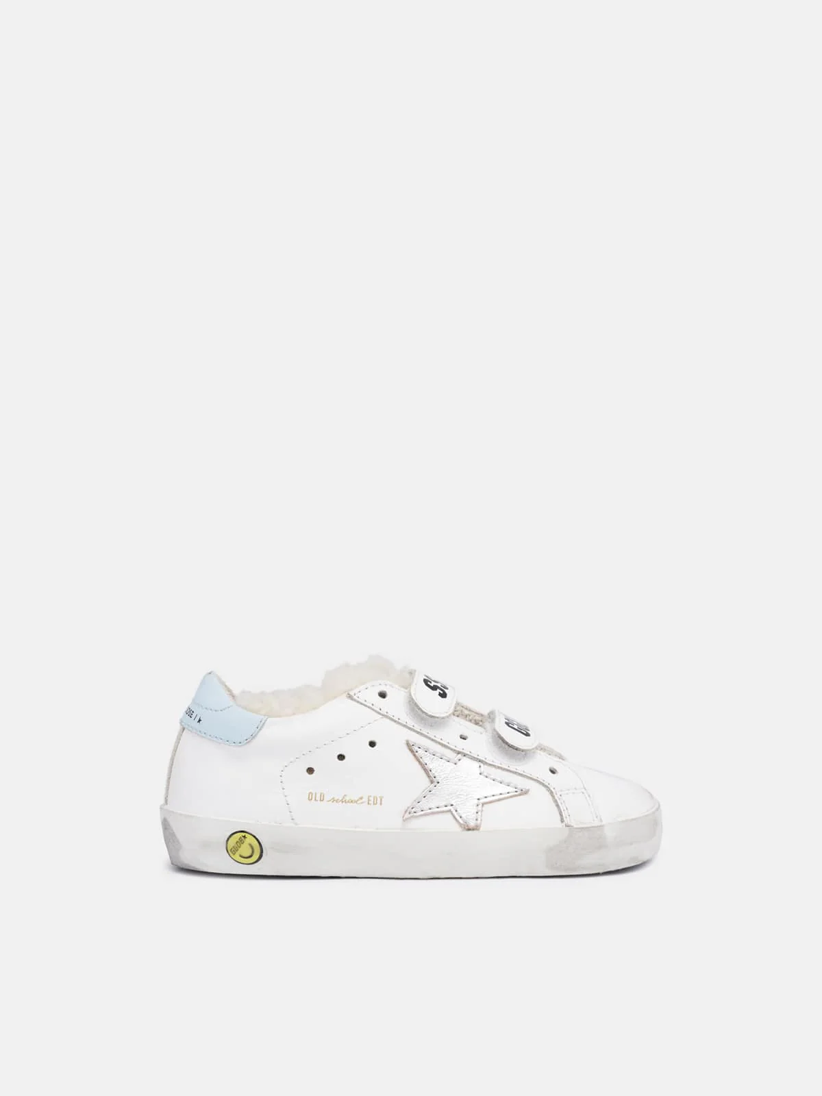 Kids | Old School Sneakers with Shearling Interior & Silver Star | White x Silver x Aquamarine - Image 2