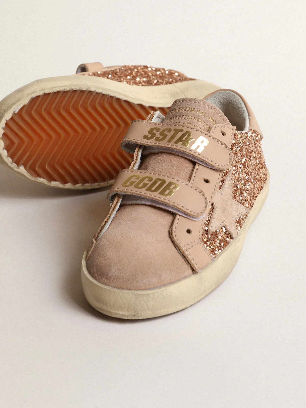 Kids | Old School Young Peach-Pink Glitter with Pink Suede Star | Peach x Beige - Image 2