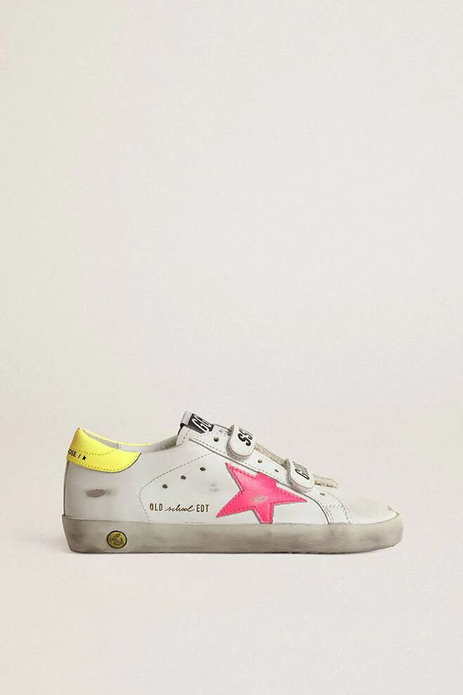 Kids | Old School Young with Pink Star & Yellow Heel Tab | White x Fluo Pink x Fluo Yellow - Image 5