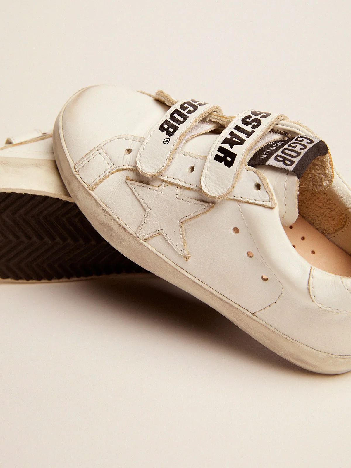Kids | Optical White Old School Sneakers with Tone-On-Tone Star | Optic White - Image 2