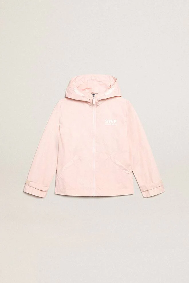 Kids | Pink Windbreaker with White Star Printed On The Back | Pink x White - Image 2