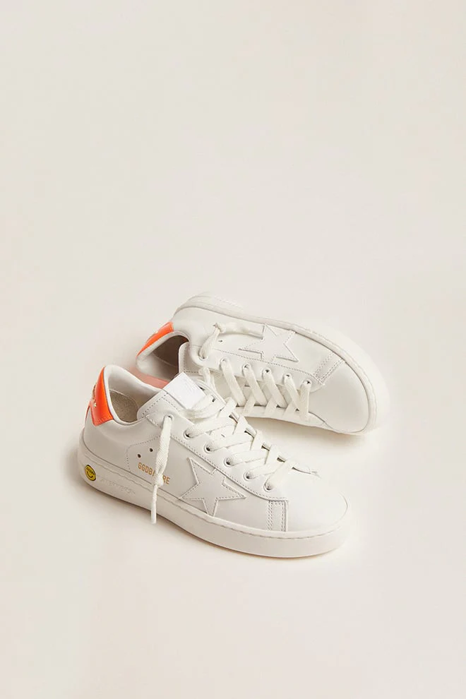 Kids | Purestar White Leather with Orange Heel Tab | White x Orange Fluo - Image 3