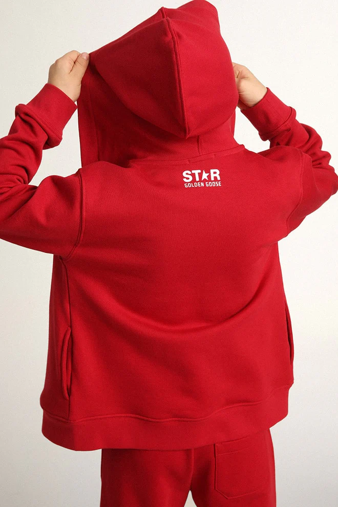 Kids | Red Sweatshirt with Hoodie | Tango Red x White - Image 2