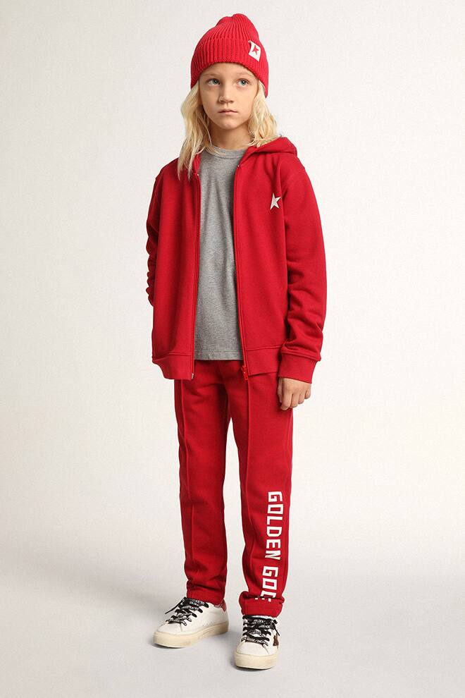 Kids | Red Sweatshirt with Hoodie | Tango Red x White - Image 3