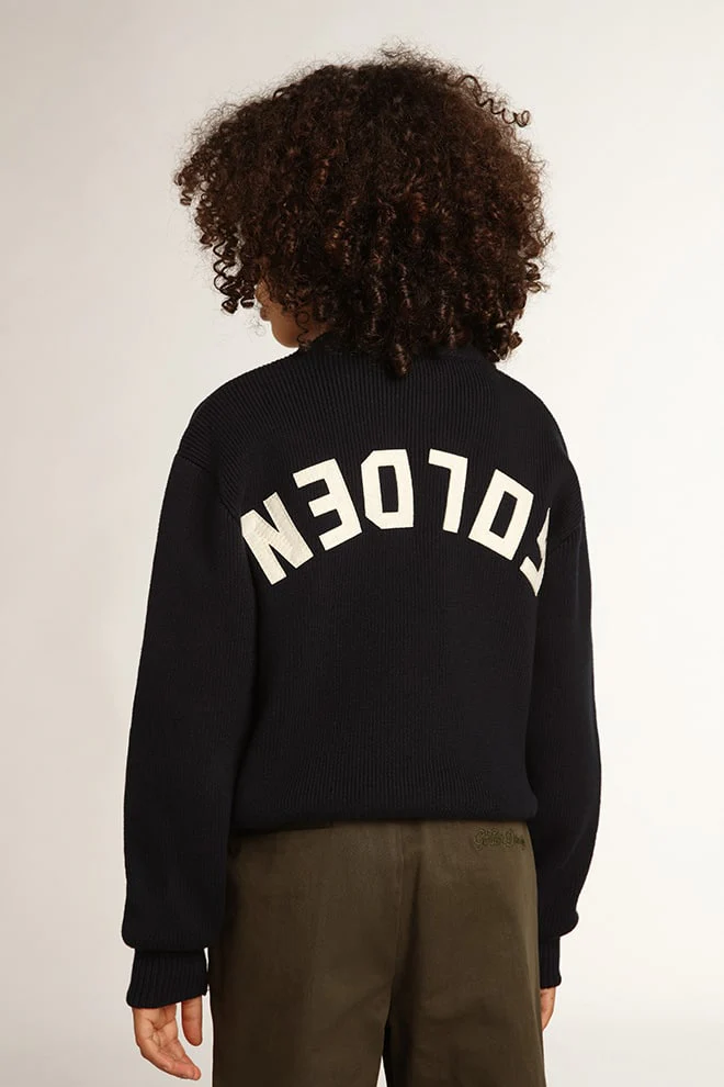Kids | Round-Neck Sweater Dark Blue Cotton | Navy (V1) - Image 2