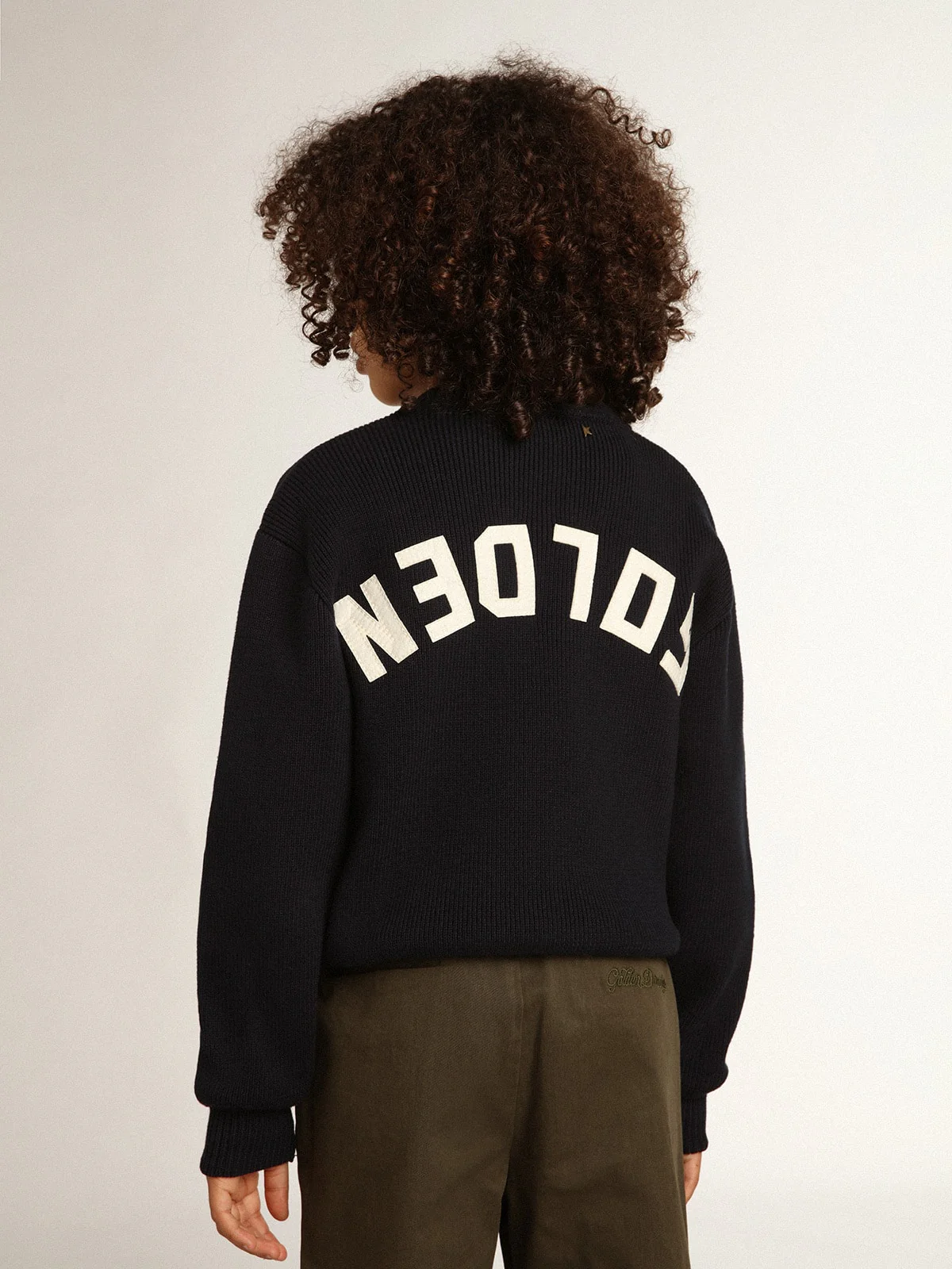 Kids | Round-Neck Sweater Dark Blue Cotton | Navy (V1) - Image 4
