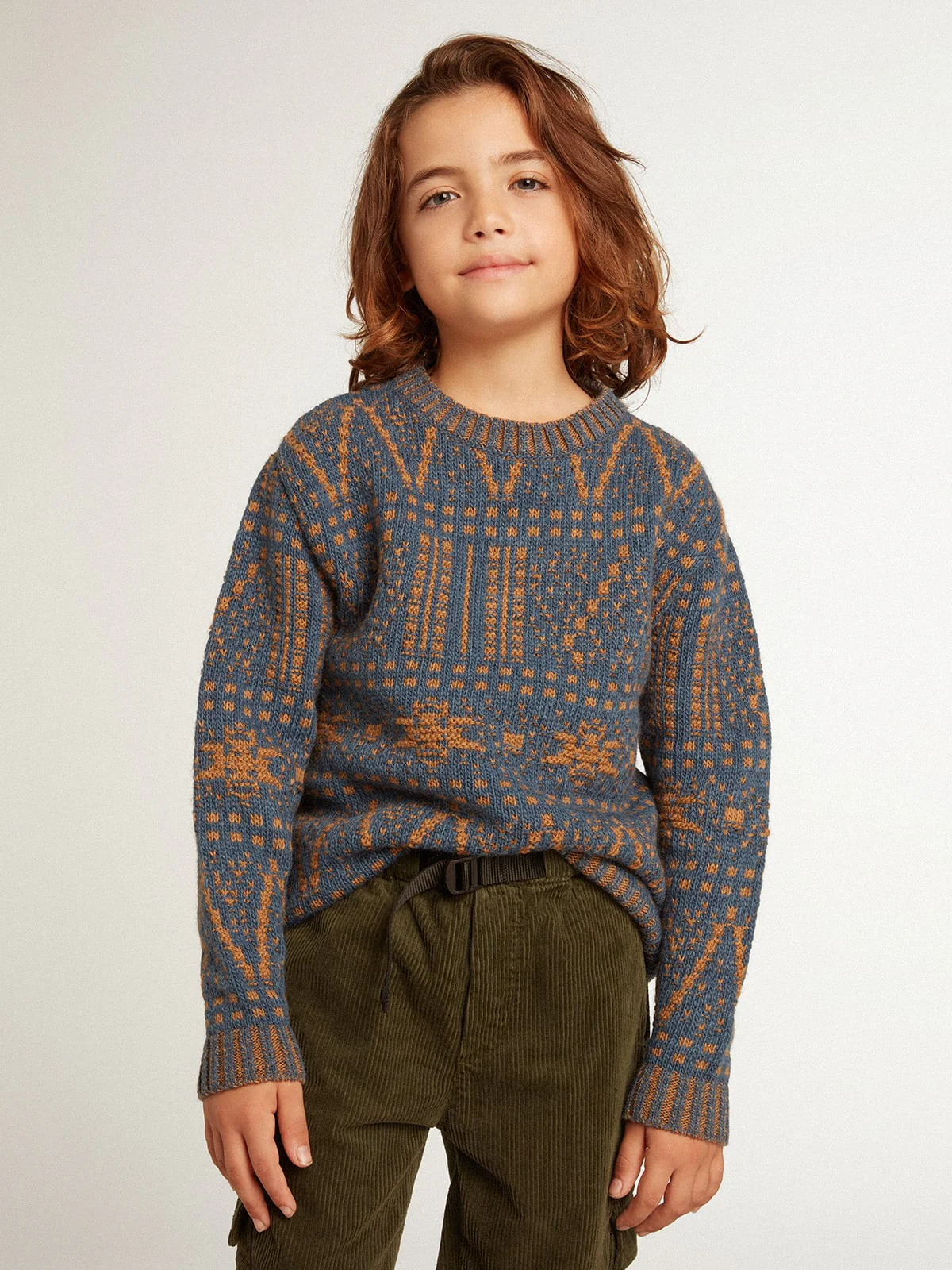 Kids | Round-Neck Sweater with Blue Fair Isle Motif | Sea Storm x Malt Ball - Image 11