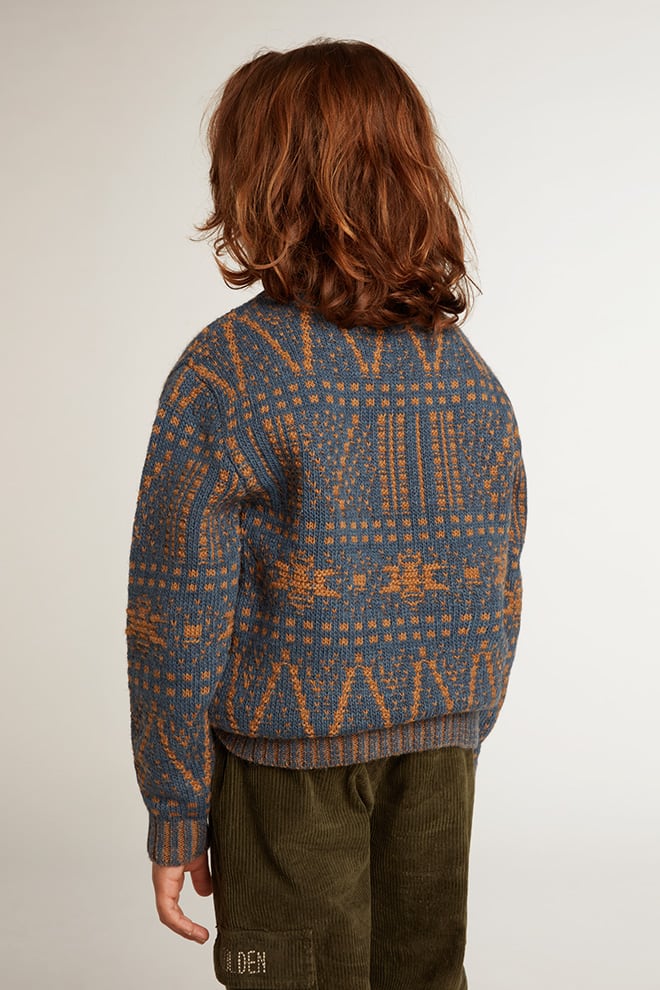 Kids | Round-Neck Sweater with Blue Fair Isle Motif | Sea Storm x Malt Ball - Image 3