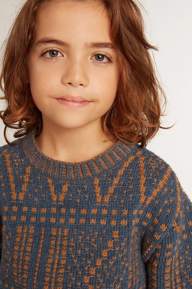 Kids | Round-Neck Sweater with Blue Fair Isle Motif | Sea Storm x Malt Ball - Image 7