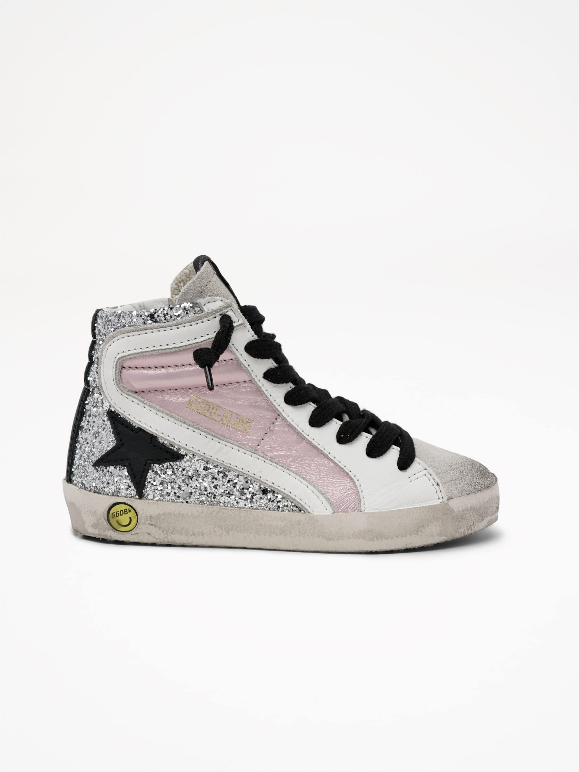 Kids | Slide Laminated & Glitter Upper Leather Star | Salmon Pink x Silver x Ice x White x Black - Image 3