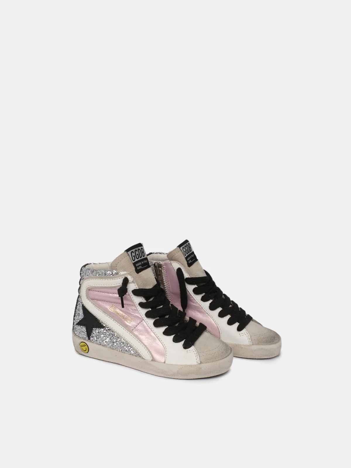 Kids | Slide Laminated & Glitter Upper Leather Star | Salmon Pink x Silver x Ice x White x Black - Image 5