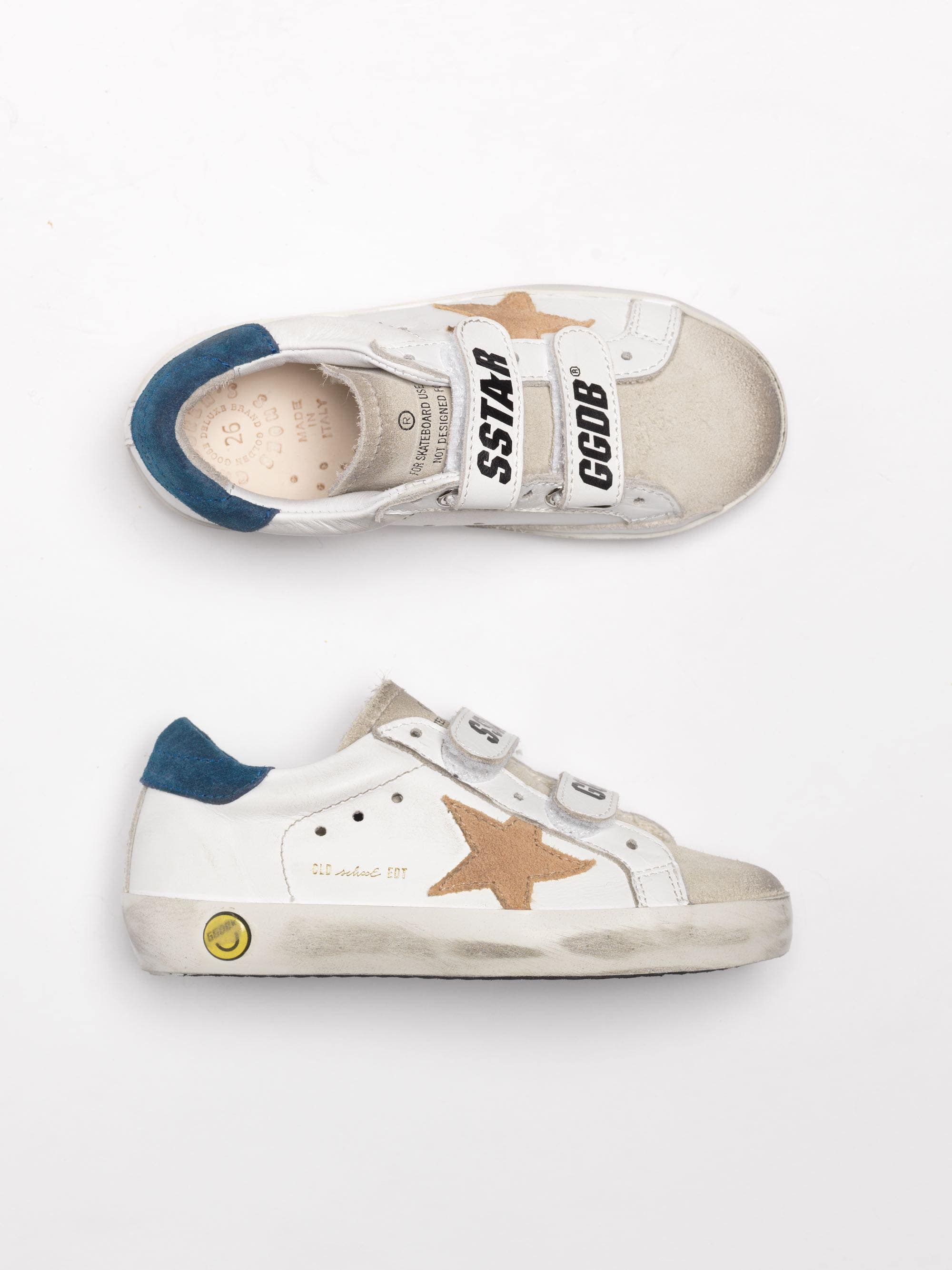 Kids | Sneakers Old School White Leather-Blue-Beige Star - Image 4