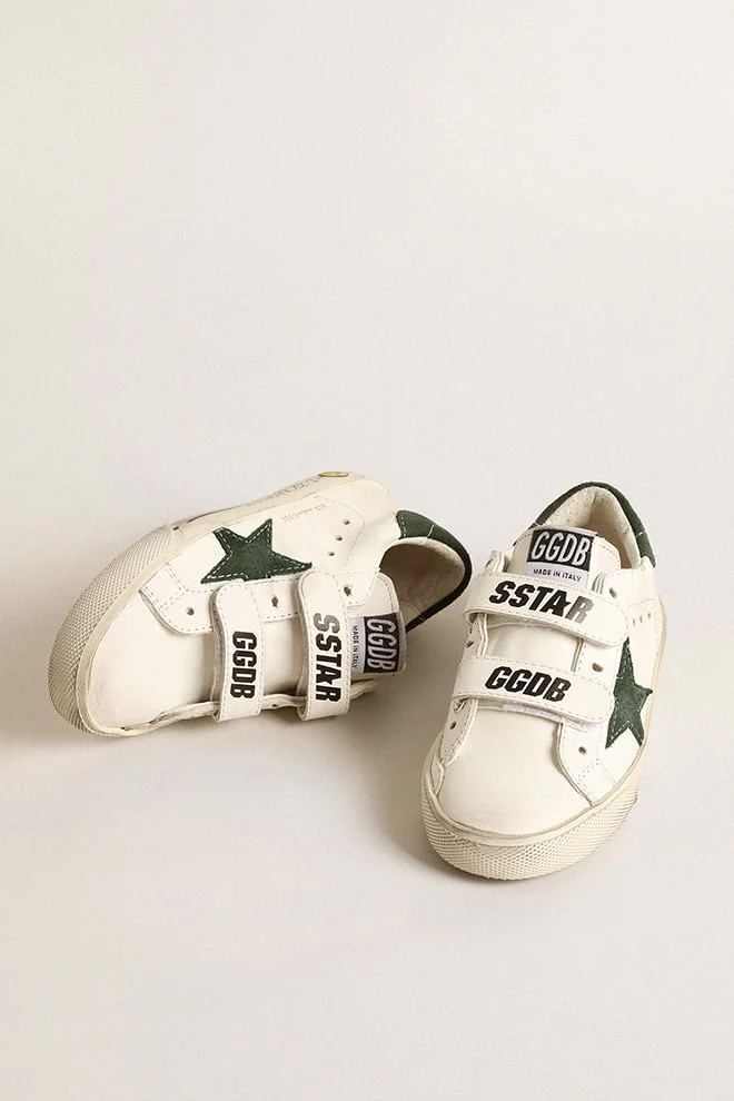 Kids | Sneakers Superstar with Dark Green Star | White x Green - Image 2