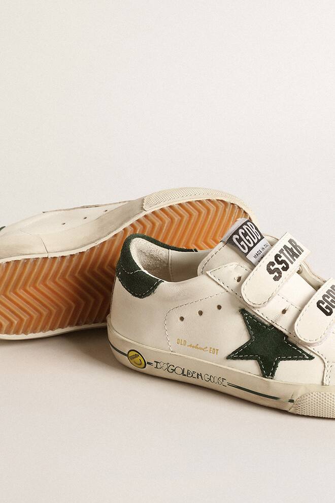 Kids | Sneakers Superstar with Dark Green Star | White x Green - Image 4