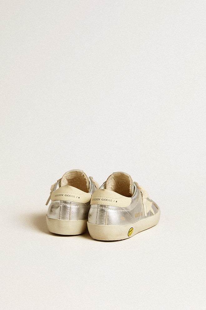 Kids | Super-Star Junior Silver with Pink Star & Cream Heel Tab | Silver x Cream - Image 2