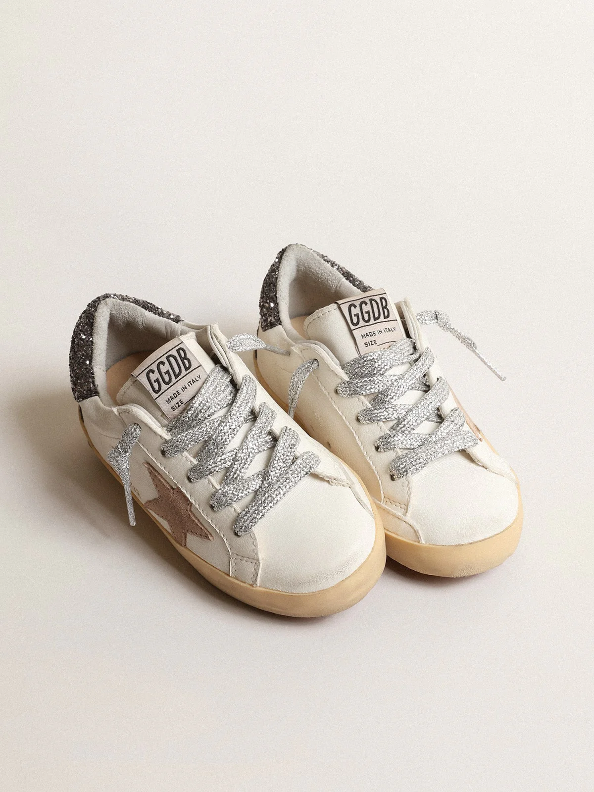Kids | Super-Star Junior with A Hazelnut Star & Glitter Heel Tab | Cream x Beige x Dark Grey - Image 8