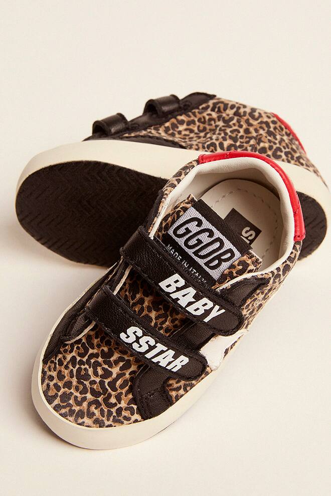 Kids | Super-Star School with Leopard Print & White Leather Star | Beige Brown Leo x Black x White x Red - Image 3