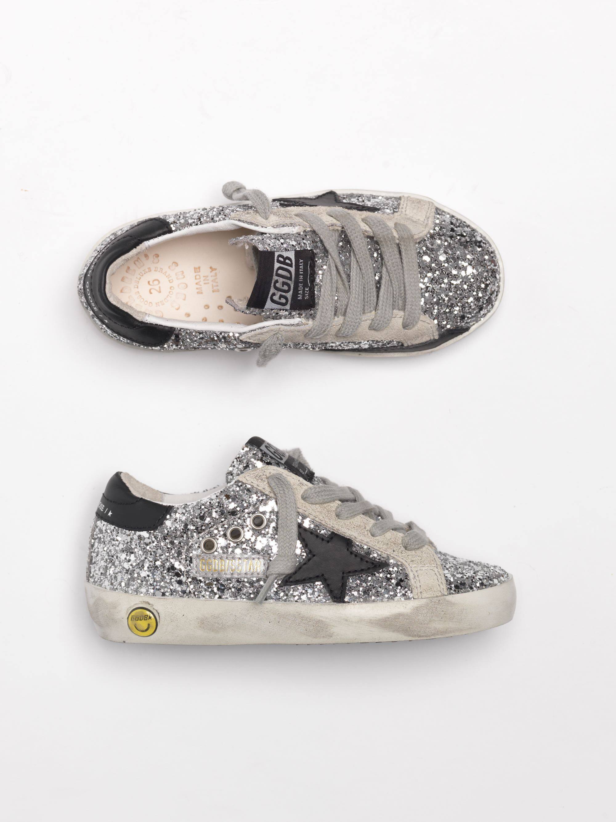 Kids | Super-Star Sneakers Silver Glitter-Black Star - Image 2