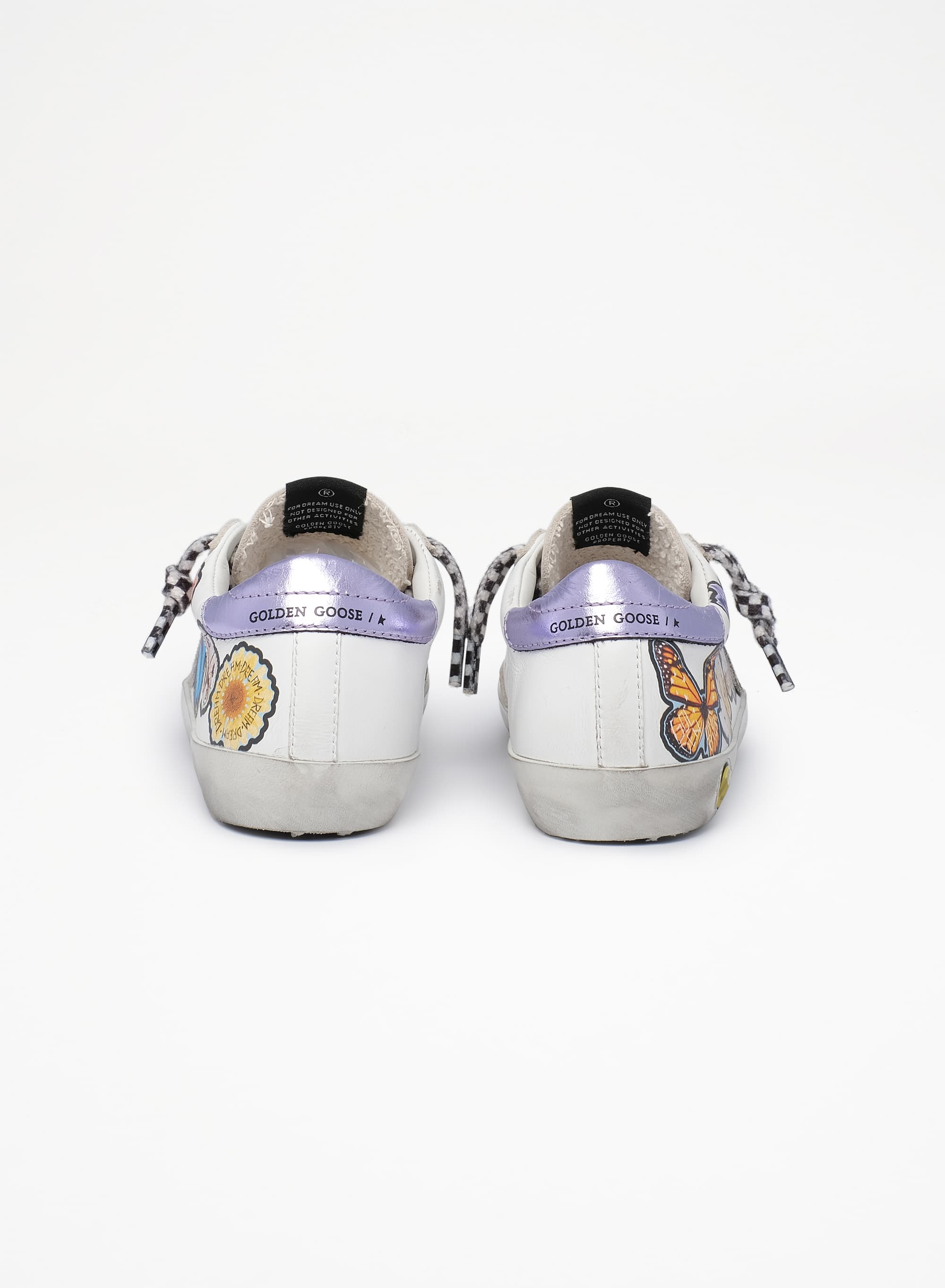 Kids | Super-Star Sneakers White Leather with Flowers & Lilac Laminated Heel Tab | White x Multicolor x Ice x Lavender - Image 3