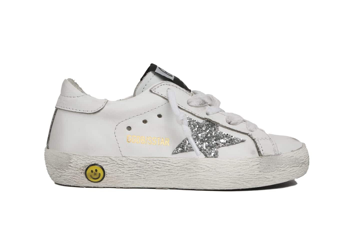 Kids | Super-Star Sneakers White Leather with Silver Glitter Star - Image 2