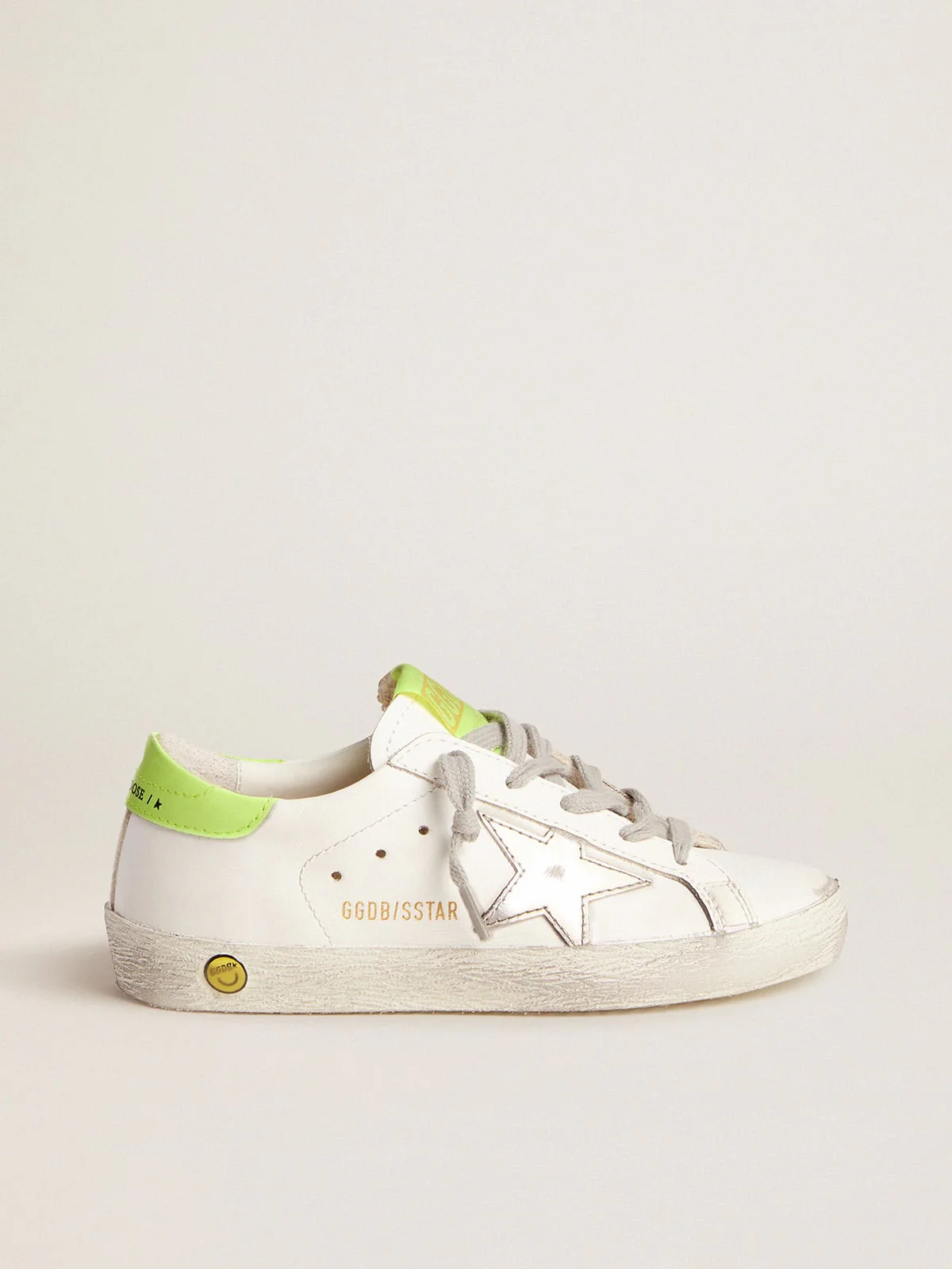 Kids | Super-Star Sneakers with Fluorescent Yellow Heel Tab & Silver Star | White x Silver x Yellow Fluo (V1) - Image 6